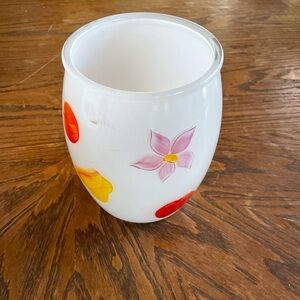 Floral White cookie Jar with Colorful Accents Missing Lid